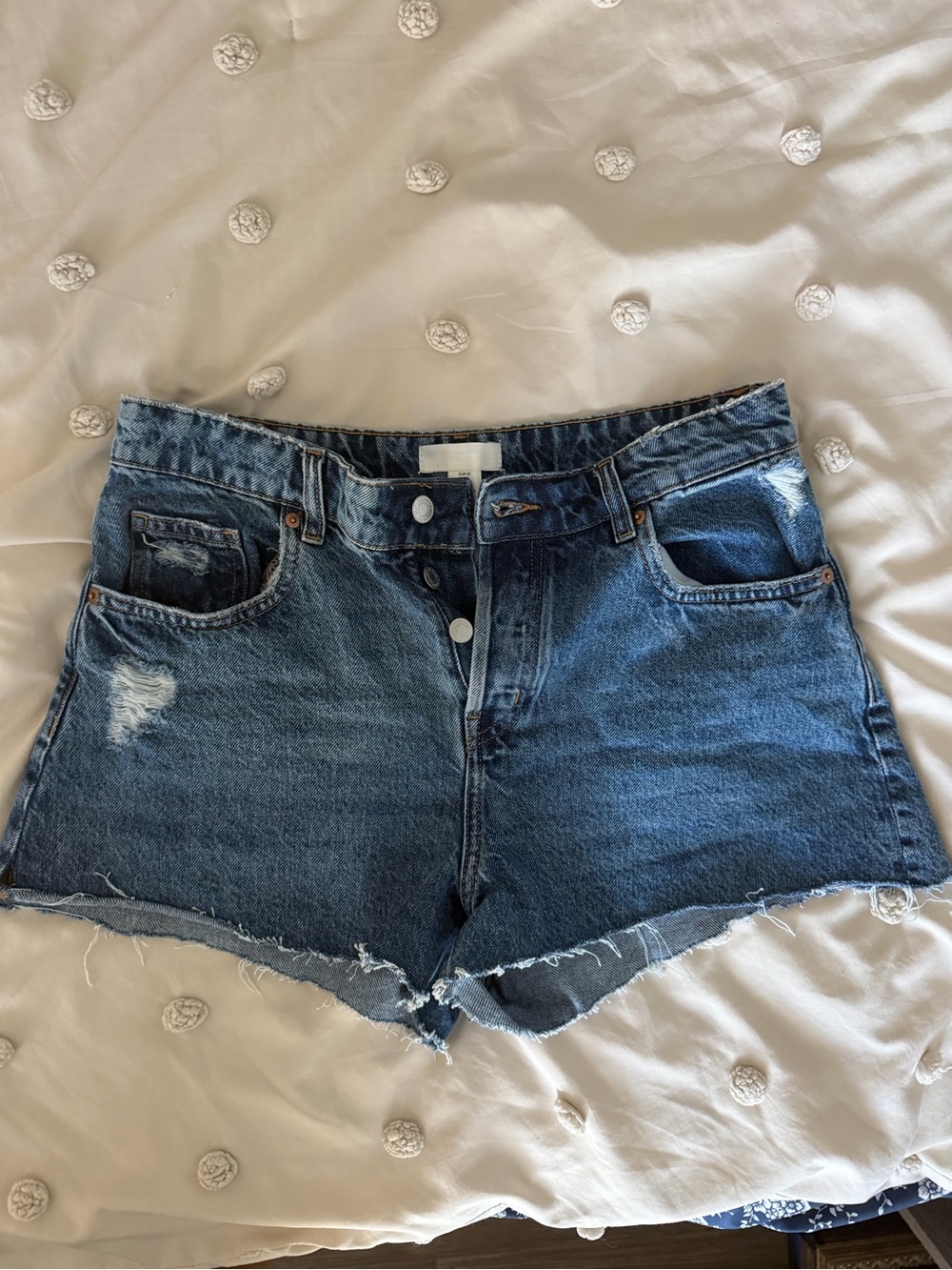 H&M Distressed Dark Blue Denim Jean Shorts